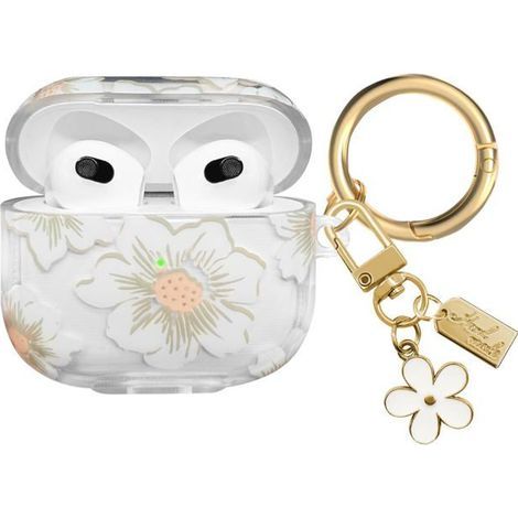 BelleRise - Hülle für AirPods 3 (2021), weiches TPU mit Blumenmuster, mit floralem Schlüsselanhänger und Karabiner, weiß. (1/5)