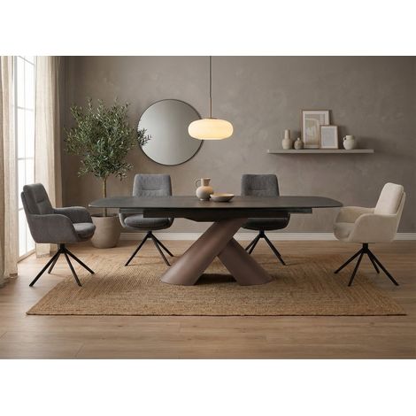Table à manger extensible pieds métal marron plateau céramique
