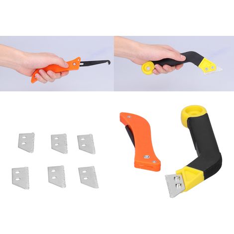 Scie à joint coudée avec lames pour nettoyage de carrelage, portes et fenêtres.