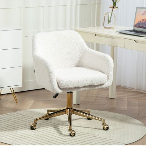 Bürostuhl aus Polyester cremeweiß 60x61x79-88 cm, 360° drehbar, Gasfeder, gepolsterte Armlehnen (1/5)