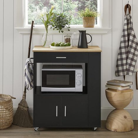 Carrello da cucina legno Mobiletto cucina salvaspazio con cassetto e armadietto 82x46x88 cm Nero FKW113-SCH SoBuy (1/5)