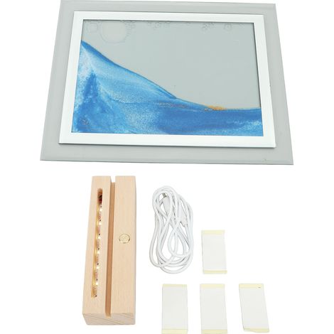 Lampe à sable 3D LED Toivize Carrée Décoration Bureau Table Dynamique Verre Bois Batterie Intégrée Paysage Apaisant Zen (1/5)