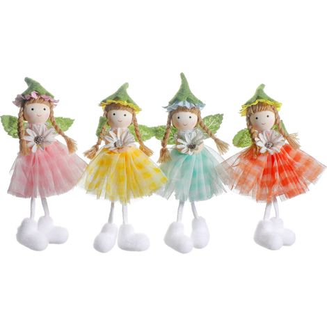 Lot de 4 décorations Elfes Anges aux Fleurs de Pâques – décorations suspendues de fée de Pâques aux tons pastels, figurine suspendue d'ange aux ailes de fée pour arbre (1/4)