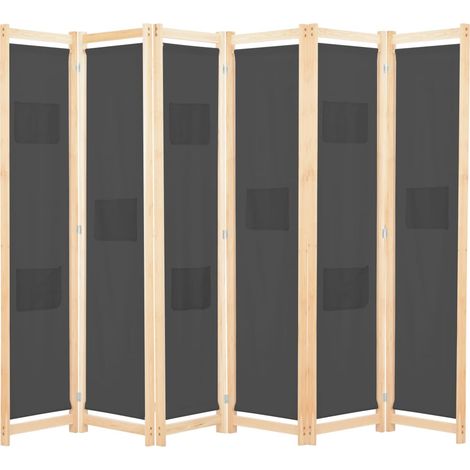 Divisorio a 6 Pannelli Grigio 240x170x4 cm in Tessuto vidaXL