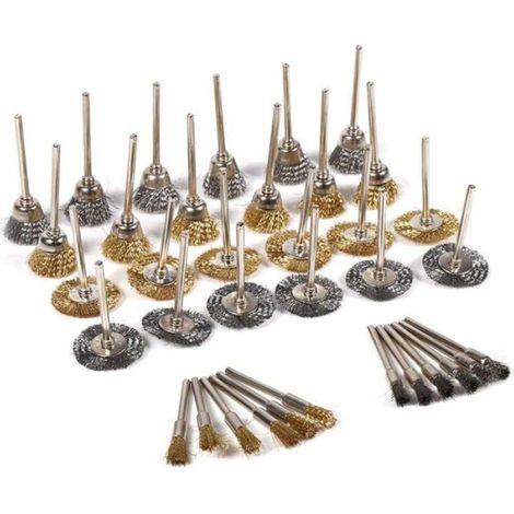 36 Brosses Métalliques en Laiton et Acier pour Polissage et Nettoyage, Kit pour Outil Rotatif (1/4)