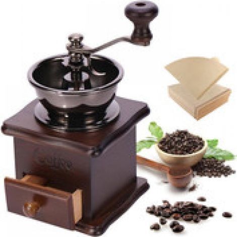 Moulin à café manuel avec 100 pièces filtre à café en bois Vintage Antique en céramique moulin à café à manivelle moulin à café classique moulins à café à manivelle rotatif moulin à café à main à grai (1/5)
