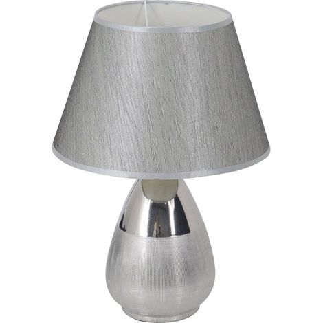 Lampe à Poser en Métal et Textile Argenté, Luminaire de Chevet pour Salon et Chambre, H 44 cm - PANGIVO (1/4)