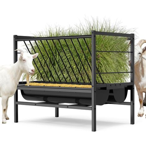 Grande mangeoire à foin 2 en 1 pour chèvre et cheval – Métal robuste, double face, sans déchets, avec mangeoire à foin et céréales pour abris de ferme et moutons (1/5)