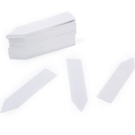 100 marcadores de PVC impermeables para plantas, 10 x 2 cm, blancos, para plantas de vivero, arbustos y plántulas. (1/5)