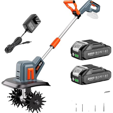 Motocultor inalámbrico, rendimiento de 360 ​​RPM, 48 púas de acero de alta resistencia, dos baterías de 2,0 Ah, EU-a (1/2)