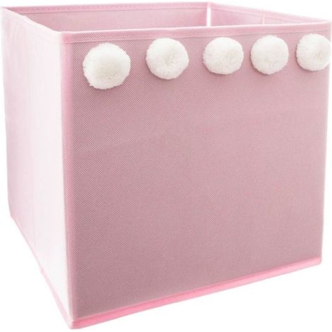Boîte de Rangement Pliable 5 Pompons 29x29cm Rose