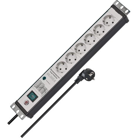 Brennenstuhl Premium Line - Ciabatta elettrica a 6 prese con protezione contro le sovratensioni 60.000 A (presa multipla in formato 19", cavo da 3 m, con interruttore, Made in Germany) nero/grigio (1/3)