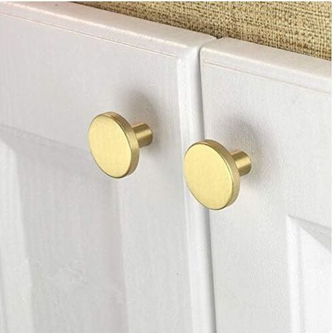 Paquet de 4 boutons de meubles en laiton brossé (28 mm), boutons de tiroir de commode dorés pour placards, couloirs, salles de bains (1/5)