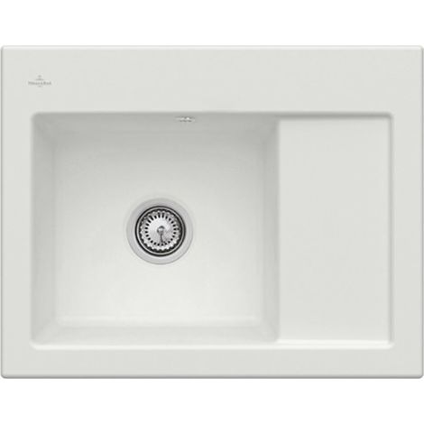 Evier 1 bac VILLEROY ET BOCH Subway 45 Compact 65 x 51 cm egouttoir a droite Steam CeramicPlus avec vidage automatique