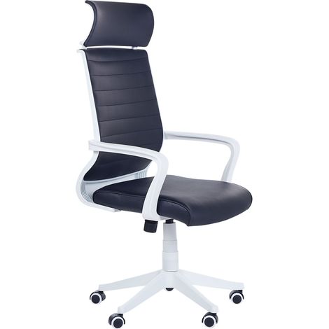 Chaise de Bureau Noir et Blanc en Cuir PU à Roulettes Réglable en Hauteur Leader (1/5)