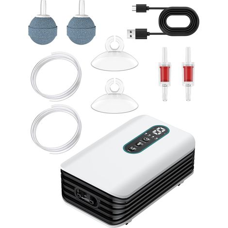 Pompe à Air D'aquarium, Batterie Rechargeable pour Aquarium 19-380 L, Aérateur Portable pour Appâts Vivants, Pompe à Air Ajustable pour Pêche et Transport de Poissons