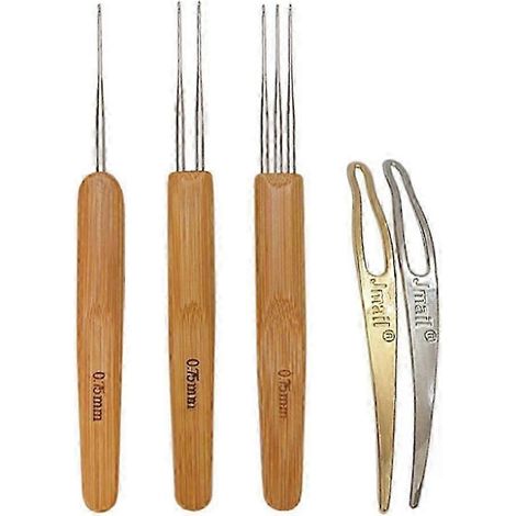 Kit de 5 crochets à dreadlocks avec manche en bambou et aiguilles en acier pour tresser les cheveux. (1/5)
