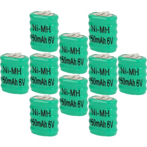 vhbw 10x NiMH Ersatz Knopfzellen-Akku Typ 5/V150H 3-Pins 150mAh 6V kompatibel mit Modellbau-Akkus, Solar-Leuchten uvm.
