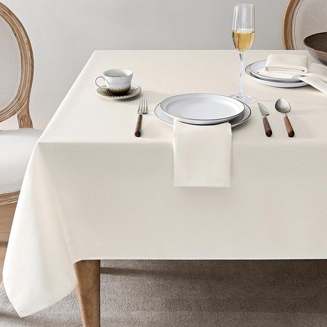 Abwaschbare Tischdecke 140x100 cm Rechteckig Beige Jacquard mit Fleckschutz für Garten & Outdoor