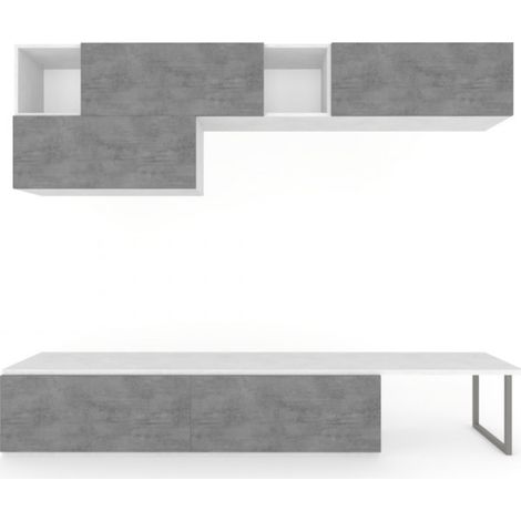 Composición de armario de 247L x 45P x h200 – Acabado en Blanco Mate y Cemento – Sarmog