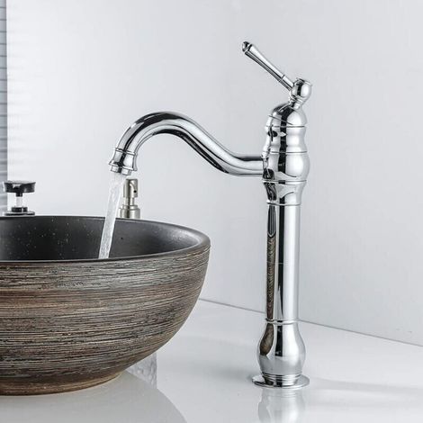 Retro-Waschtischarmatur mit Schwenkfunktion, 360° drehbar, Einhebelmischer, hoher Auslauf, Warm- und Kaltwasseranschluss, erhältlich in Chrom
