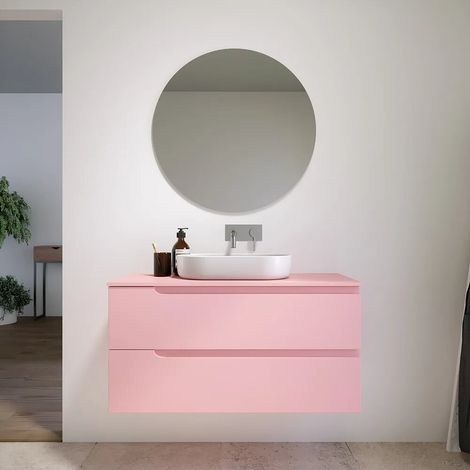 Mobile bagno sospeso 60 cm due cassetti rosa cipria opaco con top Ardenne (1/5)