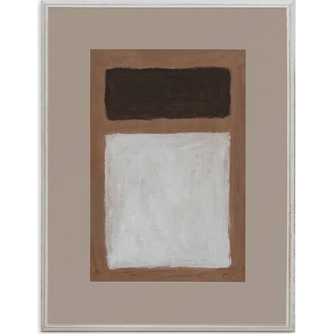Toile encadrée blanc décapé peinture acrylique main élégante - Blanc décapé marron abstrait (1/2)