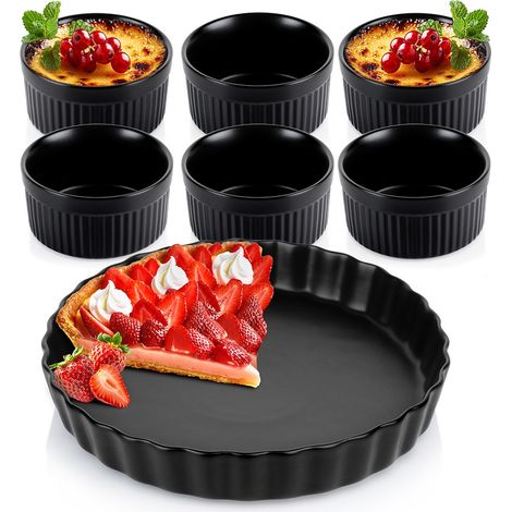 Molde para tartaletas + cuencos para hornear, cerámica, negro, 7 piezas. (1/5)