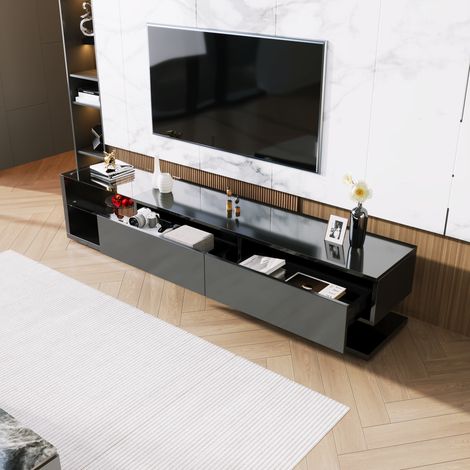 Meubles TV, lowboards, meubles de salon brillants. Cloisons vitrées et éclairage LED variable. Il combine un style naturel et rustique avec un design moderne (1/4)