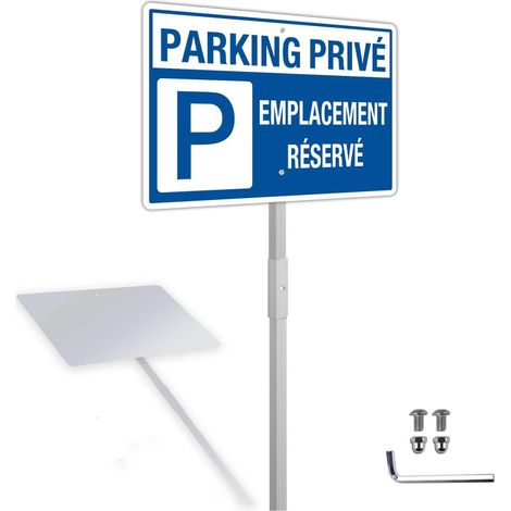 Panneau Parking Privé Emplacement Réservé avec Piquet Aluminium Réfléchissant 20x30cm, Panneau Stationnement Métallique Résistant aux Intempéries, Imperméable et Résistant aux UV (1/5)