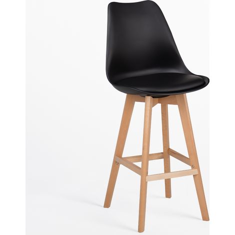 SKLUM 4er-Pack hohe Hocker 75 cm mit Kissen aus Kunstleder Nordic Schwarz                                  