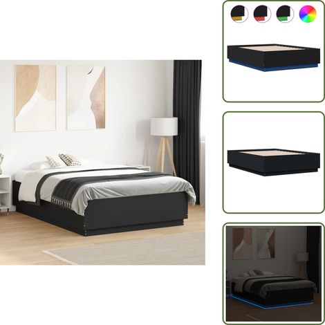 The Living Store Giroletto con Luci LED Nero 120x190 cm in Legno Multistrato - Letto con luci RGB