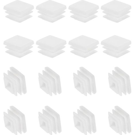 Bouchons à Lamelles Carré Bouchon en Plastique, 16 Pcs 20mm Embouts de Bouchon pour Tubes Carrés Pieds de Chaise Meubles Tubes Métalliques Clôtures pour Trous de 19mm, Blanc (1/4)