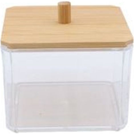 Cleafe - Contenitore Organizer Cosmetici Toeletta Quadrato Trasparente Con Coperchio In Legno 10826 - (1/5)