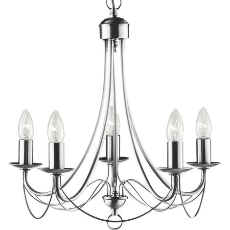 Searchlight Maypole - Plafonnier à 5 bras multiples, argent satiné, E14 (1/5)