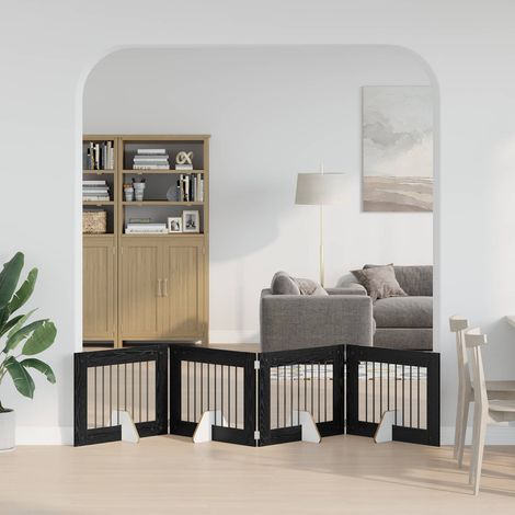 vidaXL Cancello per cani pieghevole con supporti 4 pz Rovere Nero