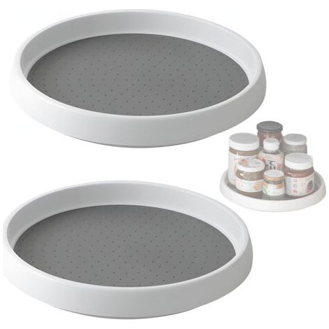 Plateau Tournant en Plastique Cuisine, Support de Condiments de Cuisine Rotatif Multifonction 2 pièces pour Réfrigérateur de Cuisine ou de Garde (Blanc, Gris)