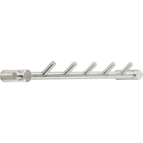 Garderobenleiste Coat mit 5 schrägen Haken, Breite 320 mm, Edelstahl gebürstet