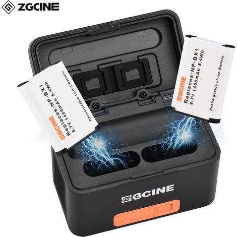 Boîtier de charge rapide pour batterie portable ZGCINE PS-BX1, chargeur sans fil double batterie 5200 mAh avec port USB-C, 2 batteries 1450 mAh 5,4 Wh de remplacement pour batterie Sony NP-BX1
