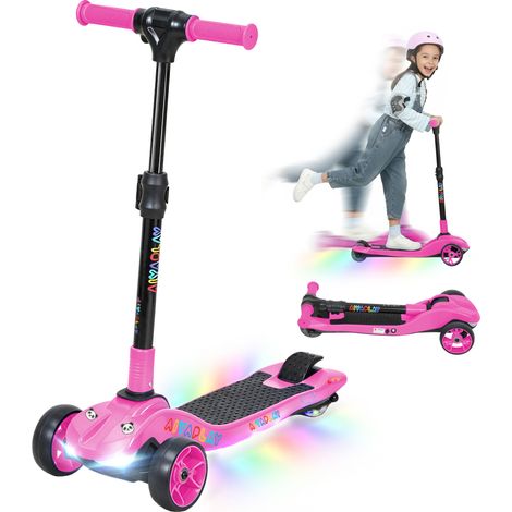 Trottinette électrique pour enfants 6+ ans, pliable 3 roues démarrage zéro, vitesse maximale 8 km/h 64 x 29 x 83 cm rose (1/5)
