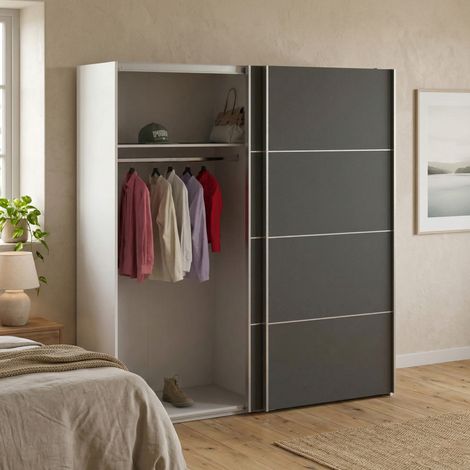 Dmora - Armario 2 puertas Anise, Muebles de dormitorio, Vestidor, Armario de ropa, 182x64 h202 cm, Blanco y Gris (1/5)