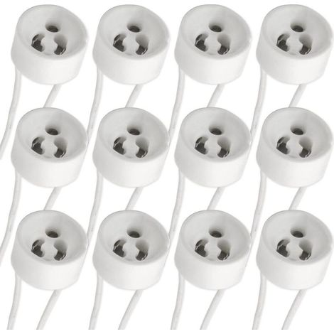 GU10 Spotlight Socket with Silicone Cable, 0-250V 2A Max. 300W, Standard GU10 Socket with Ceramic Base, Halogen Spotlight Adapter and LED Ceiling Light Bulb, 12 Pack (1/5)