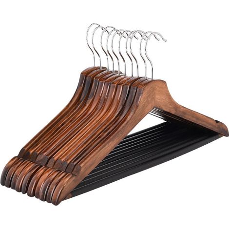 Lot de 10 cintres en bois massif pour costumes et linge, cintres robustes