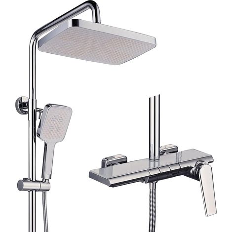 Colonne de Douche, Moderne Touches de Piano, BSS0321 Ensemble de Douche, 30x20cm Pomme de Douche, Robinet de Baignoire, 59A Tout en Cuivre, Hauteur Réglable (1/2)