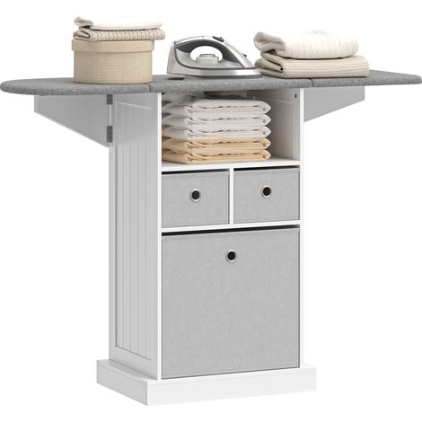 HOMCOM Mobile Stiro a Rotelle con Ripiano Aperto e 3 Cassetti Bianco Grigio
