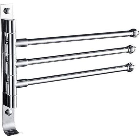 Porte-serviette pivotant mural en acier inoxydable – 3 bras rotatifs 180° – 2 crochets pratiques – Étanche pour salle de bain et cuisine (1/5)