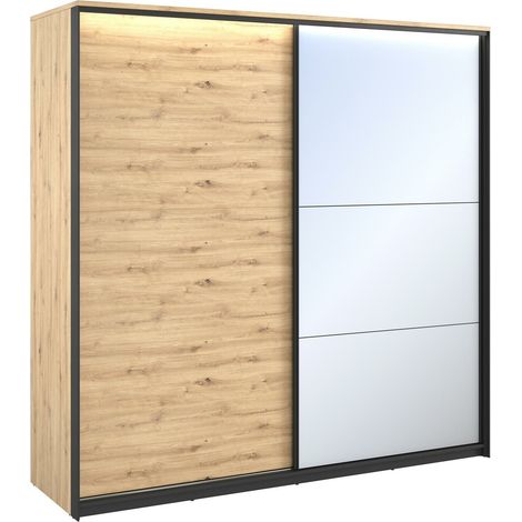 Armoire Luliru 111 , 221x220x68cm, Portes d'armoire: Coulissantes, Nombre d'étagères: 10, LED: Disponible