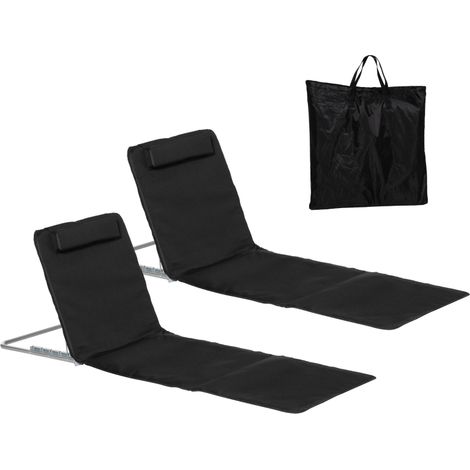 Transat de plage et jardin noir pliable, dossier réglable avec poche latérale, dimensions 48×134×33-43 cm (1/5)