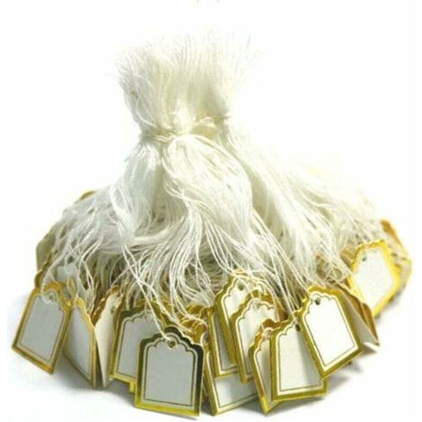 Lot de 500 Étiquettes de Prix Blanches Carrées en Papier avec Lanière pour Bijoux Vêtements et Cartes Cadeaux