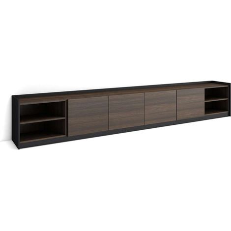 Mueble TV Adamuz de 310x50x37 cm con almacenamiento, clásico intemporal, color roble oscuro y negro (1/4)